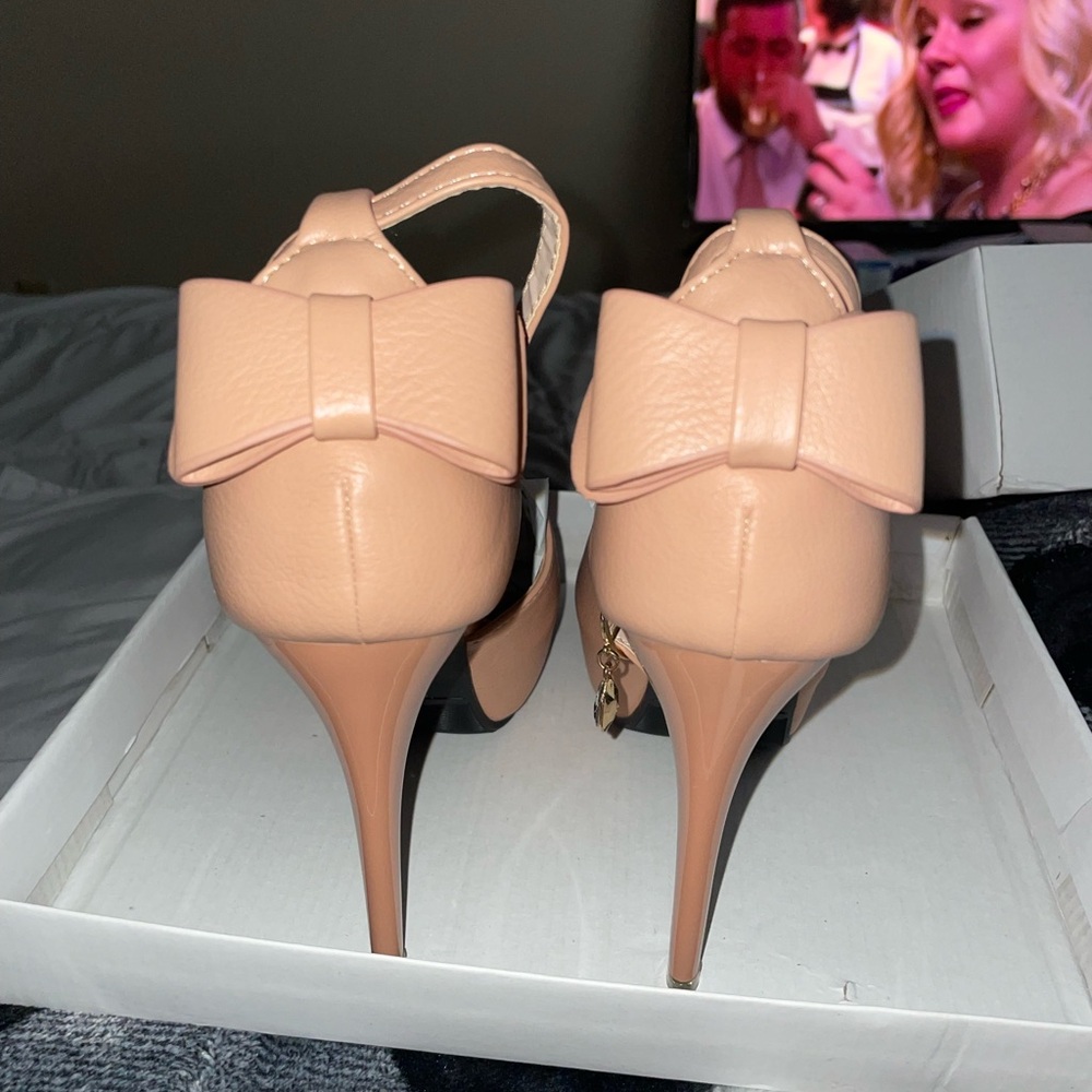 Elegant Peach Bow Women's Heels